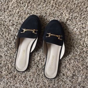 Metal trim mule loafers